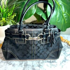 Vintage COACH Black Signature Canvas Hampton Satchel Bag